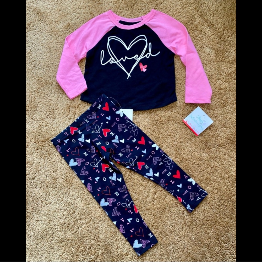 Valentine’s Day outfit baby girls 18 months shirt pants love hearts valentine